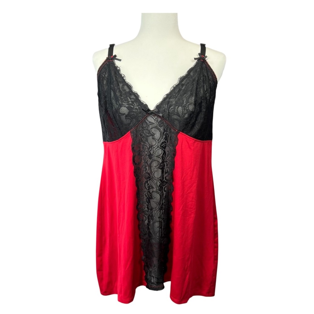 Torrid Babydoll Red Black Lace Chemise Nightie Lingerie Nightgown Sz 1‎